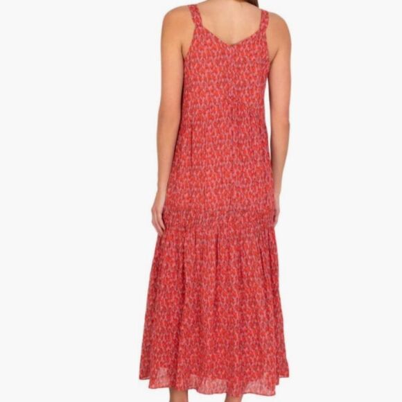 Joie Tiered Sleeveless Tea Rose Tiered Maxi Cheetah Print Red Sun Dress size XS - Picture 3 of 11